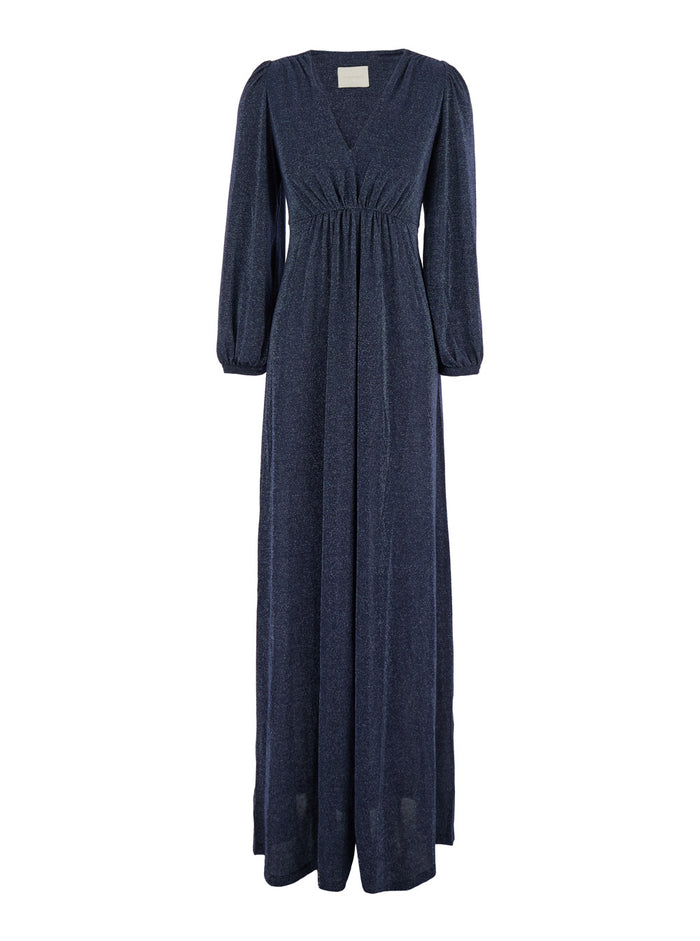 Artemisia Blue Long Dress With V-Neck Lurex Blend Woman Blu