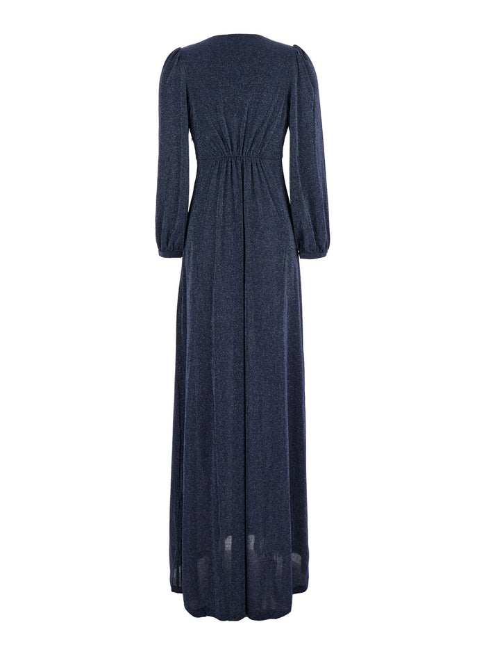 Artemisia Blue Long Dress With V-Neck Lurex Blend Woman Blu