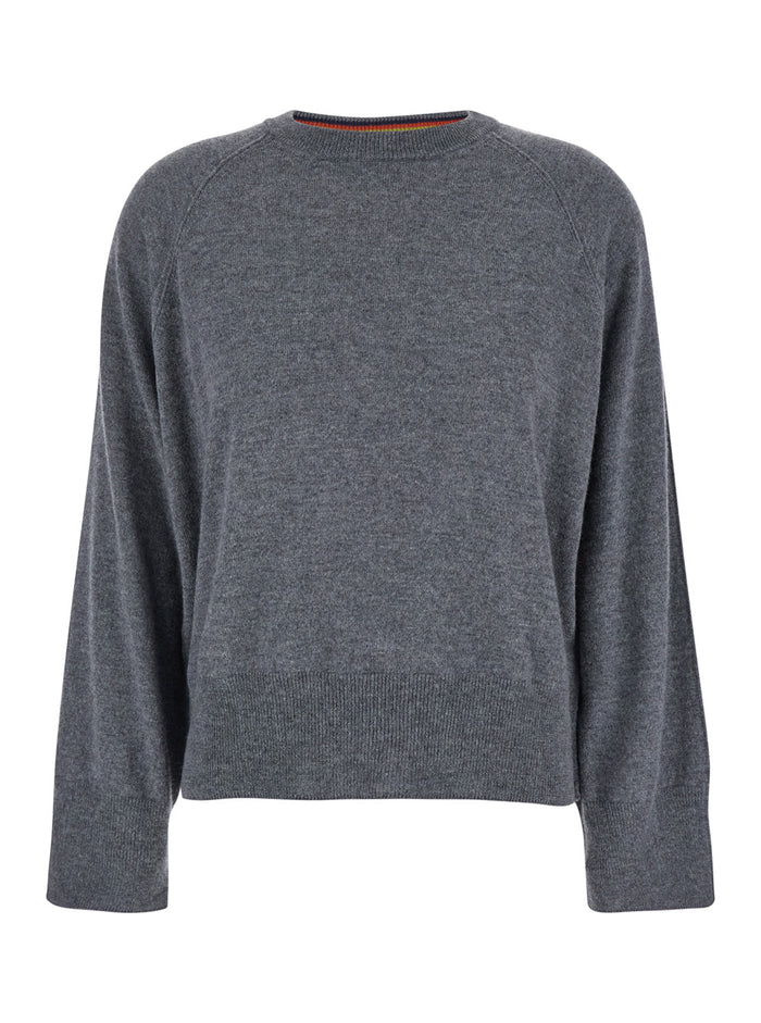 Odino Grey Crewneck Sweater Wool Blend Woman Silk Cashmere Jersey