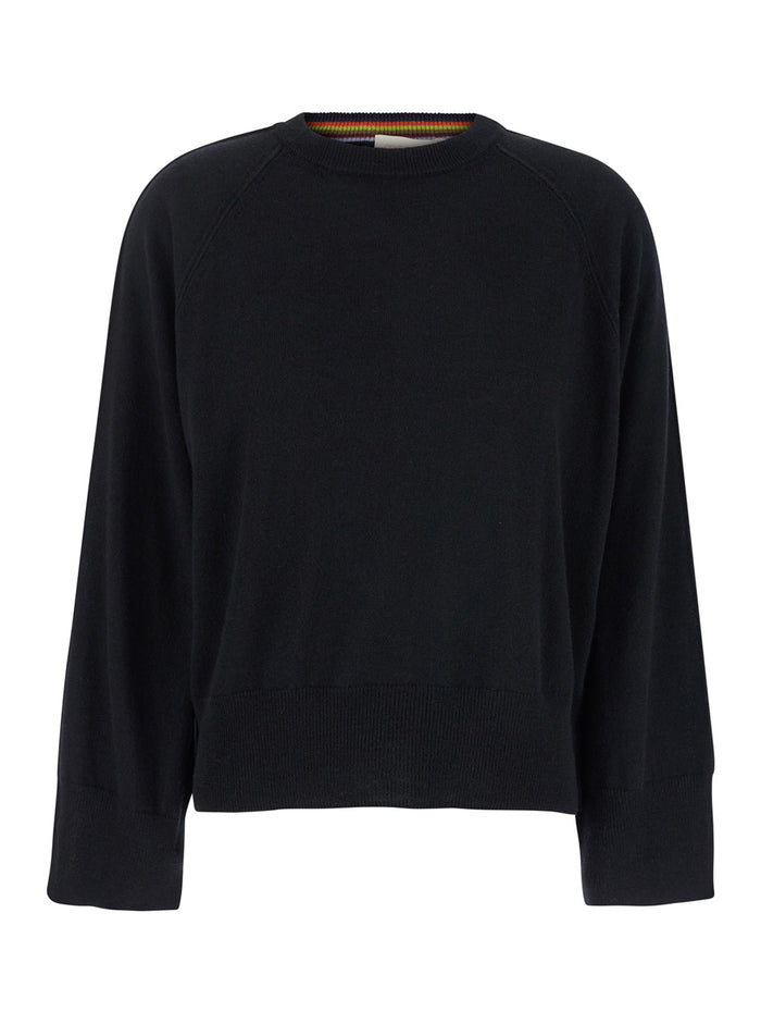 Odino Black Crewneck Sweater Wool Blend Woman Silk Cashmere Jersey