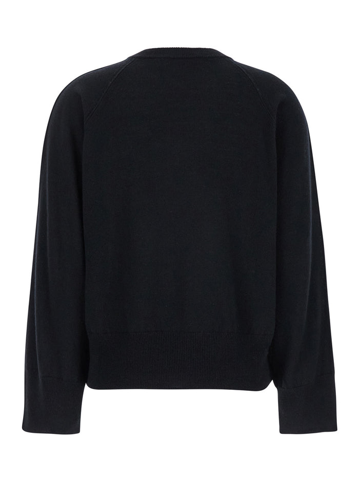 Odino Black Crewneck Sweater Wool Blend Woman Silk Cashmere Jersey