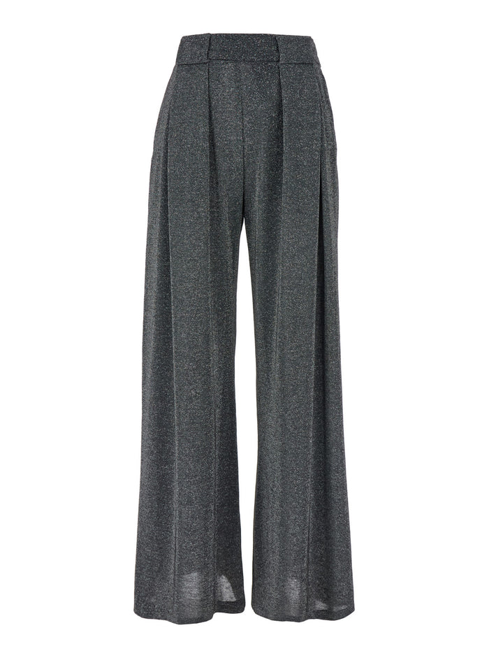 Aspen Grey Wide Leg Pants Lurex Woman Metallic Trousers