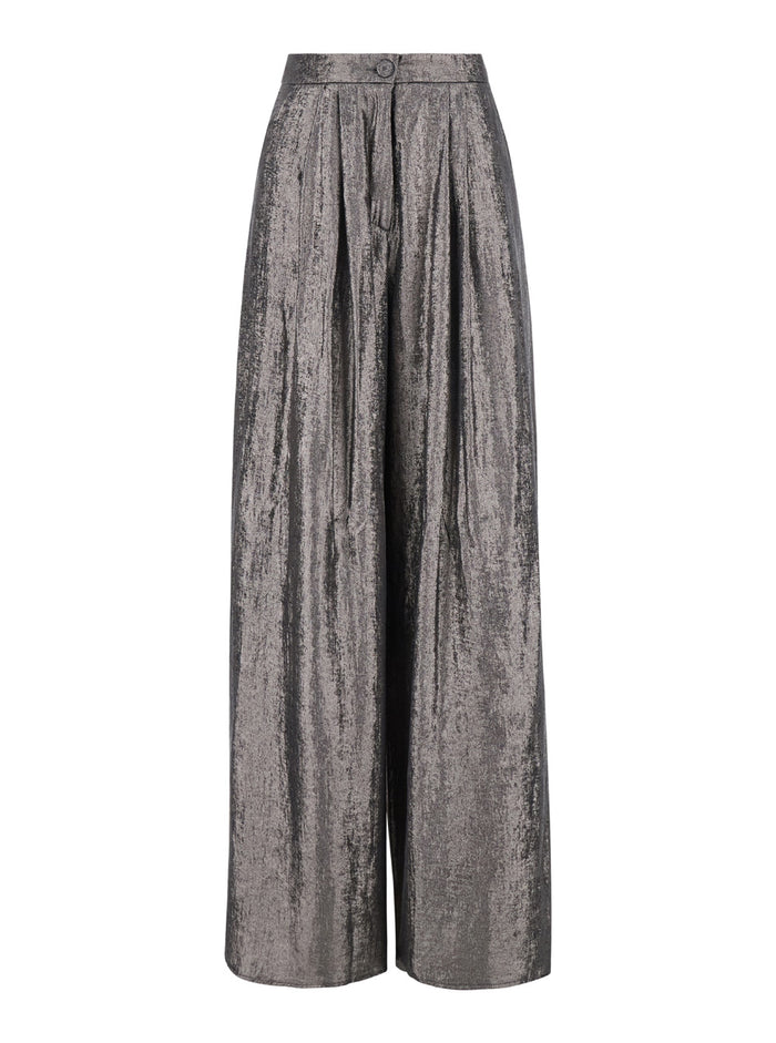 Patrice Grey Pants With Pences And Laminated Finish Tech Fabric Woman Polyester Trousers