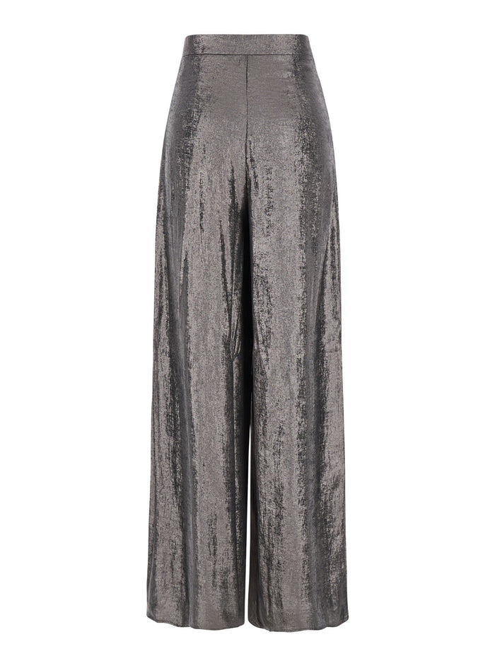 Patrice Grey Pants With Pences And Laminated Finish Tech Fabric Woman Polyester Trousers