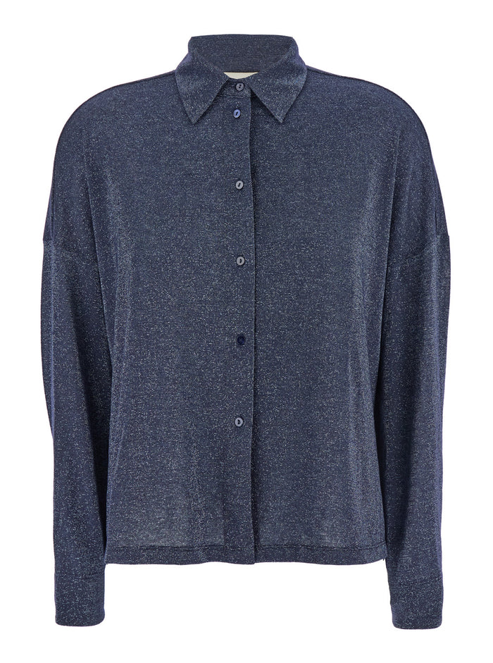 Oda Grey Shirt With French Collar Lurex Blend Woman Blu And Blouses