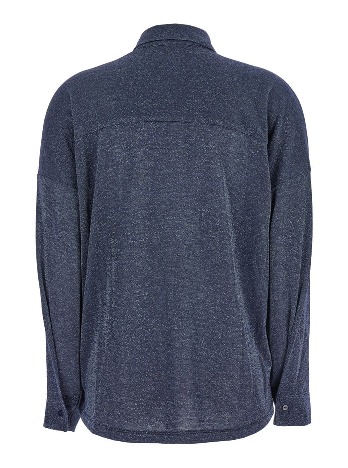 Oda Grey Shirt With French Collar Lurex Blend Woman Blu And Blouses