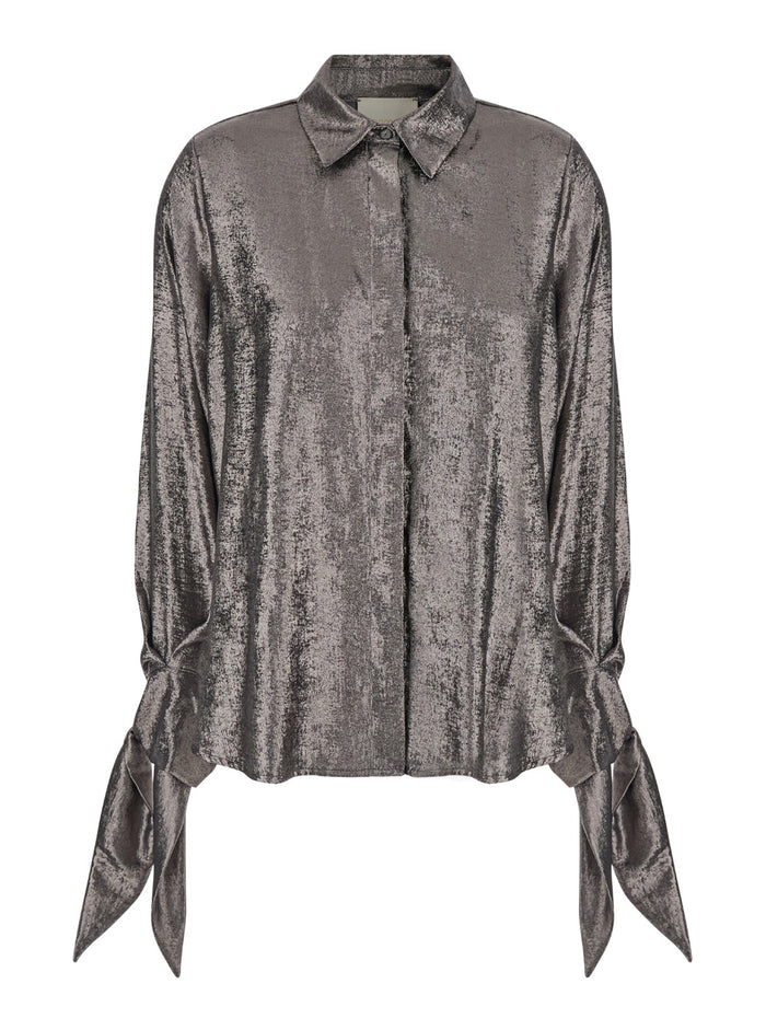 Sake Metallic Shirt With Classic Collar And Tied Cuffs Tech Fabric Woman Polyester Blouses