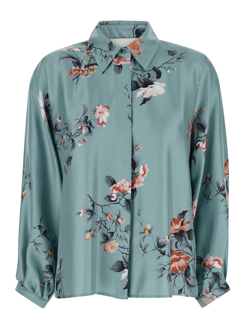 Ichigo Multicolor Shirt With Classic Collar And All-Over Floral Motif Silk Woman Blouses