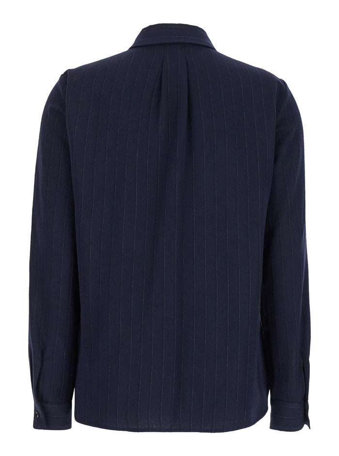 Sadao Blue Shirt With Classic Collar And All-Over Pinstripe Motif Wool Blend Woman Blu Viscose Virgin Blouses