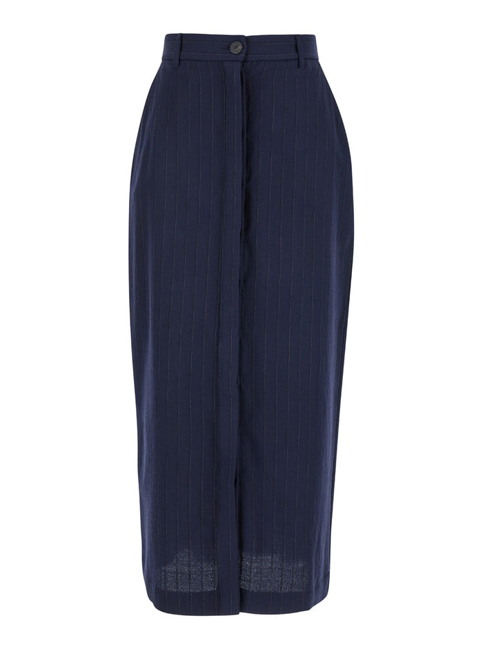 Noa Blue Skirt With Pences And All-Over Pinstripe Motif Wool Blend Woman Blu Viscose Virgin