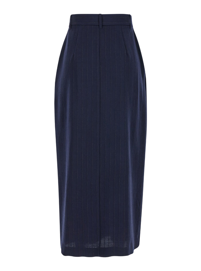 Noa Blue Skirt With Pences And All-Over Pinstripe Motif Wool Blend Woman Blu Viscose Virgin