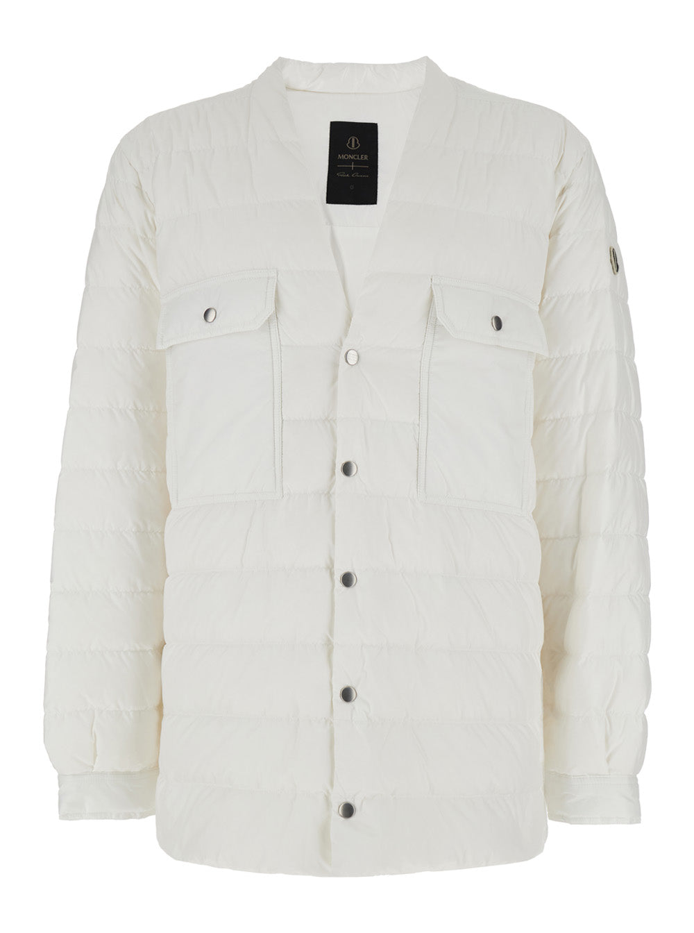 White Down Jacket with Logo Patch on the Sleeve and Snap Buttons in Tech Fabric Man Polyester