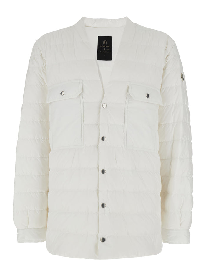 White Down Jacket with Logo Patch on the Sleeve and Snap Buttons in Tech Fabric Man Polyester