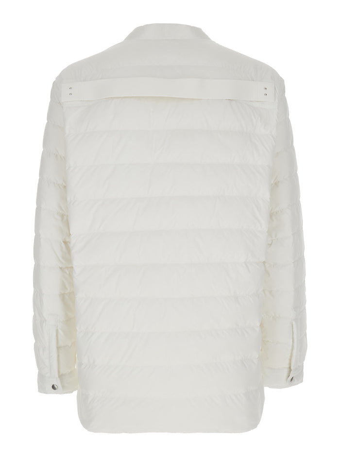 White Down Jacket with Logo Patch on the Sleeve and Snap Buttons in Tech Fabric Man Polyester