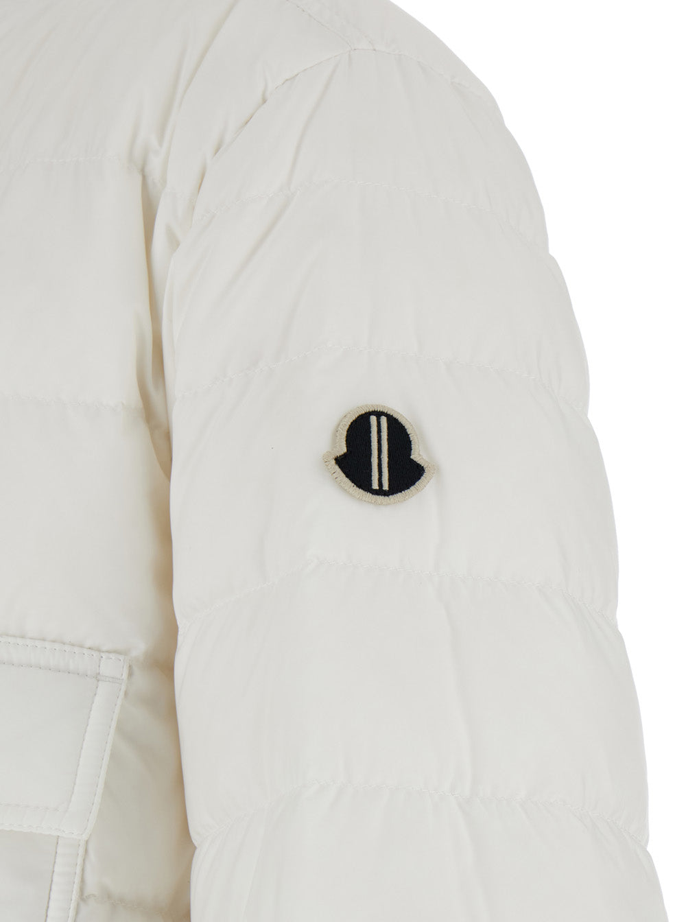 White Down Jacket with Logo Patch on the Sleeve and Snap Buttons in Tech Fabric Man Polyester