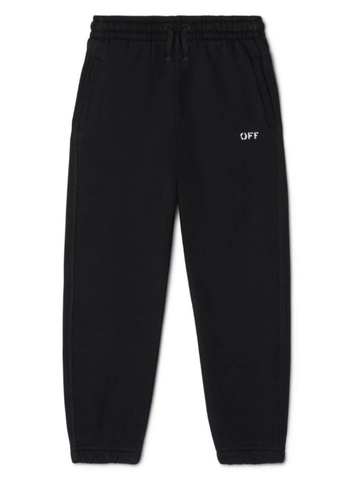 Black Drawstring Pants With Embroidered Logo Cotton Boy Trousers