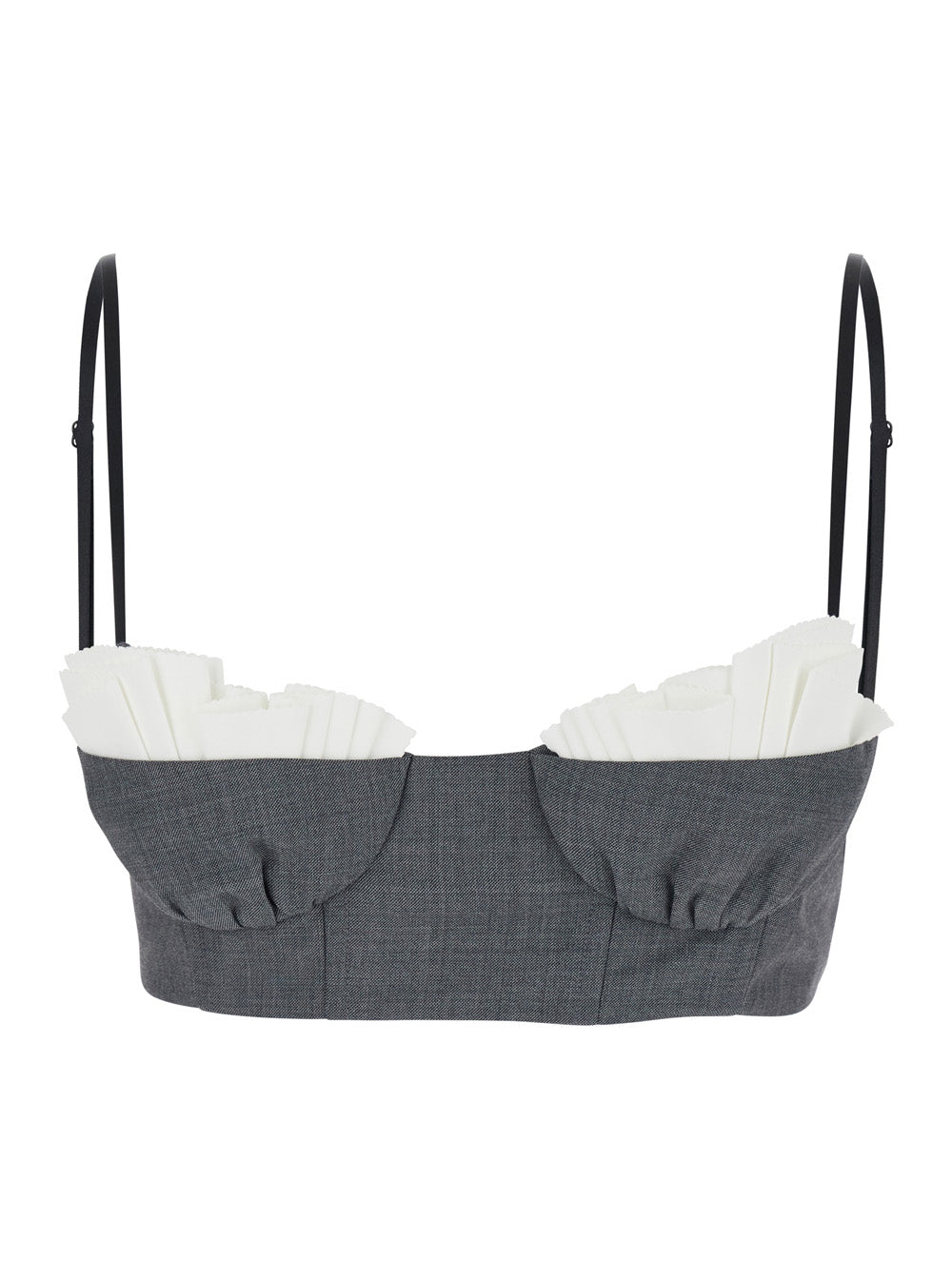 Grey Cropped Top With Ruches Details Wool And Silk Blend Woman Polyester Tops