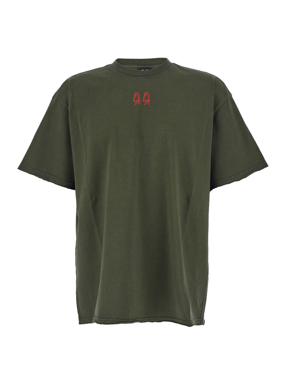 Green Crewneck T-Shirt with Dropped Shoulders and Logo Print on Front Rear in Cotton Man Tshirts Polo Shirts