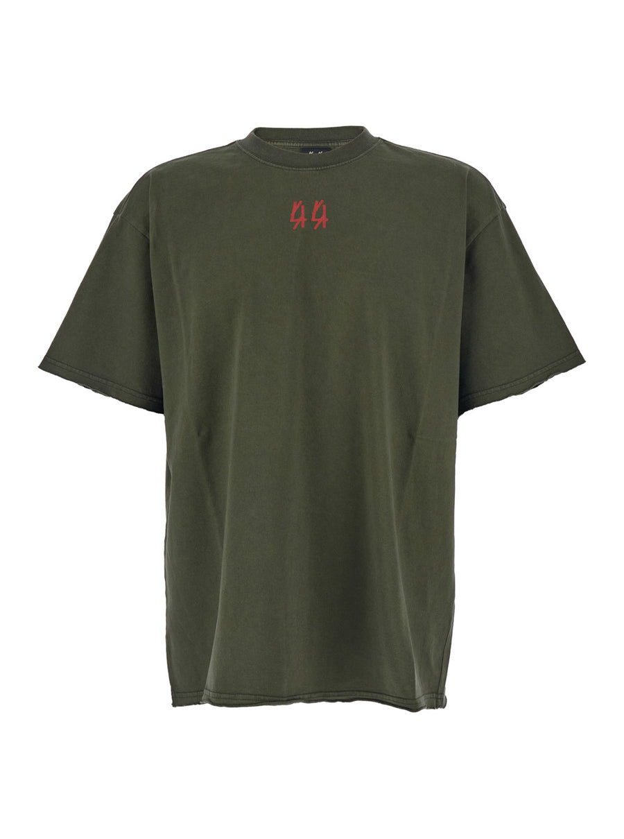 Green Crewneck T-Shirt With Logo Print Cotton T-shirts