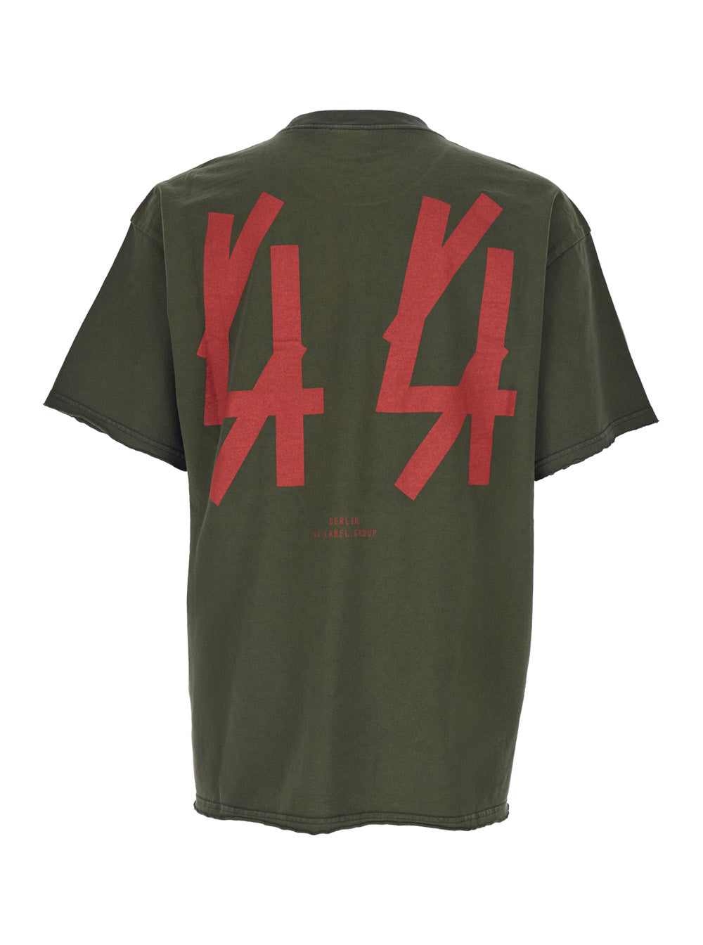 Green Crewneck T-Shirt with Dropped Shoulders and Logo Print on Front Rear in Cotton Man Tshirts Polo Shirts