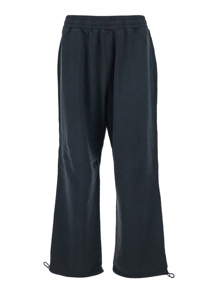 Black Pants with Elastic Waist and Drawstring Hem in Tech Fabric Man Nylon Trousers