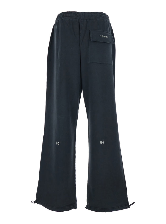 Black Pants with Elastic Waist and Drawstring Hem in Tech Fabric Man Nylon Trousers