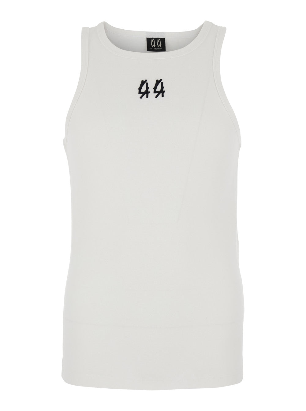 White Sleeveless Top with Round Neck and Logo Embroidery on the Front in Cotton Stretch Man Elastan Tops