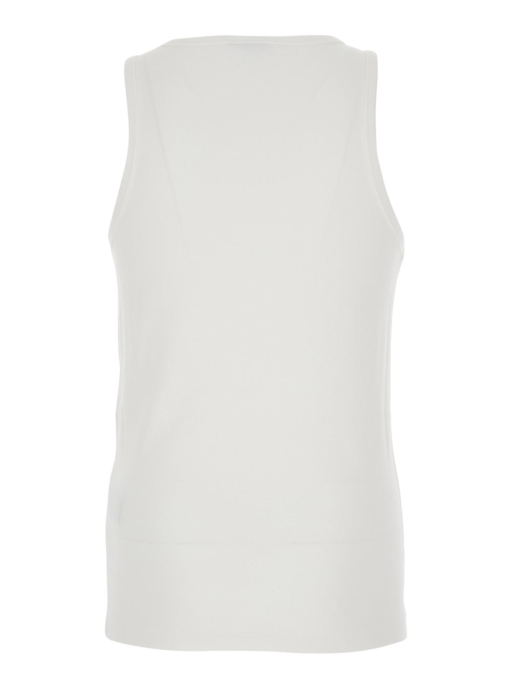 White Sleeveless Top with Round Neck and Logo Embroidery on the Front in Cotton Stretch Man Elastan Tops