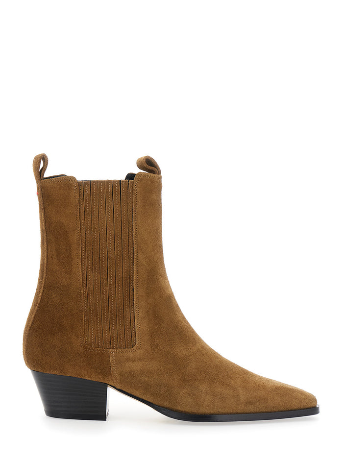 Beige Ankle Boots With Elastic Side Panel Suede Woman Leather