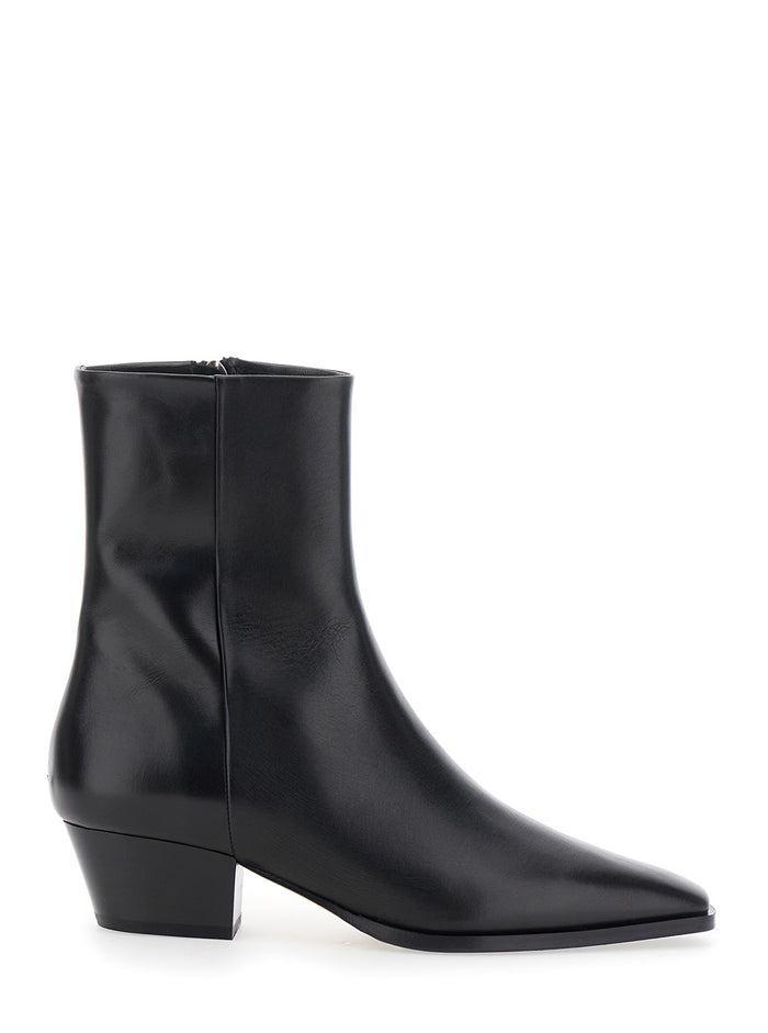 Baba Black Ankle Boots With Low Block Heel And Side Zip Closure Leather Woman