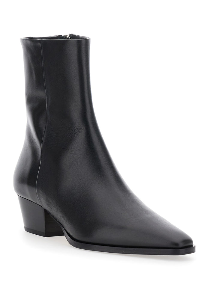 Baba Black Ankle Boots With Low Block Heel And Side Zip Closure Leather Woman