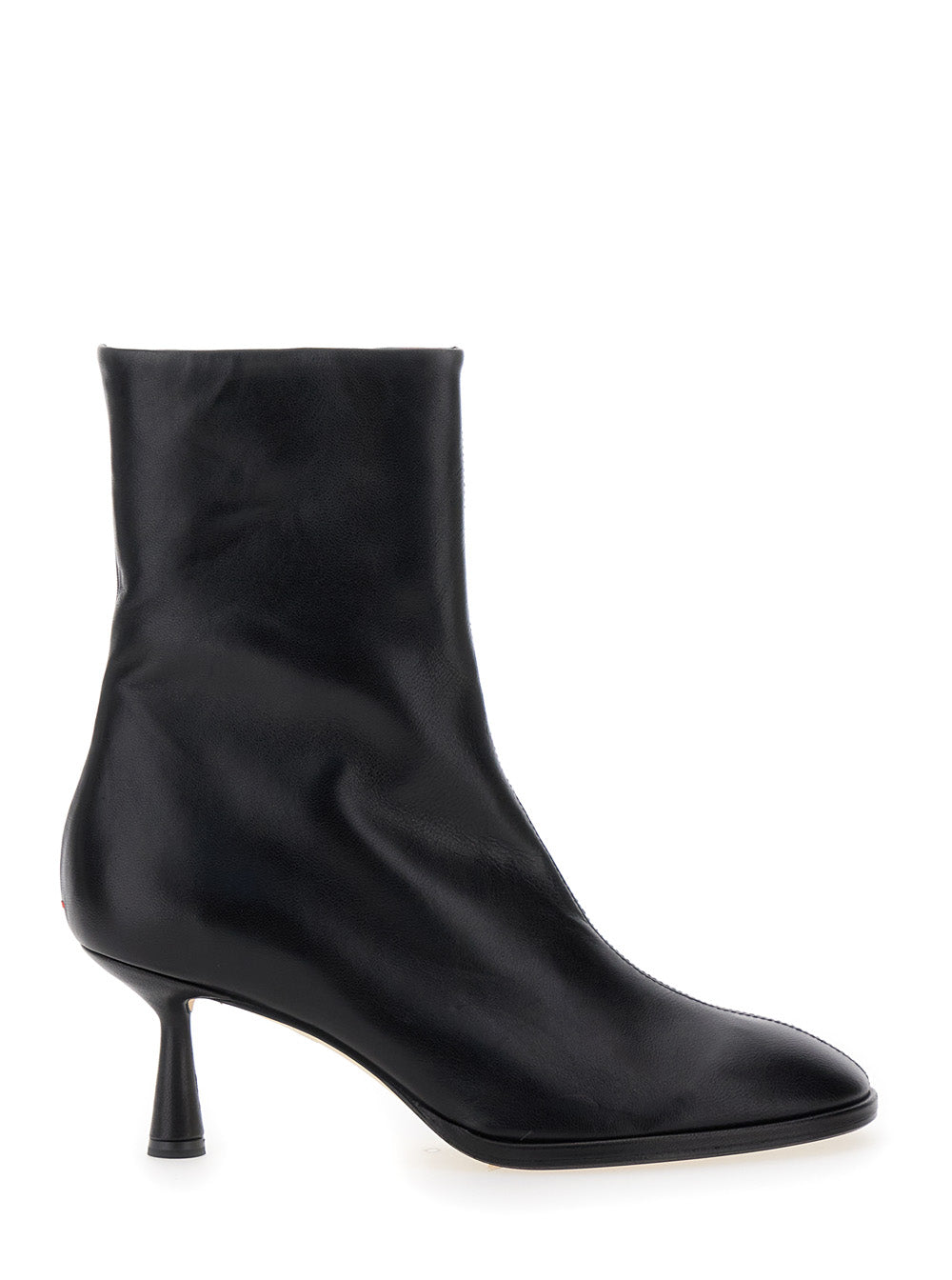 Black Ankle Boots With Rounded Toe Leather Woman