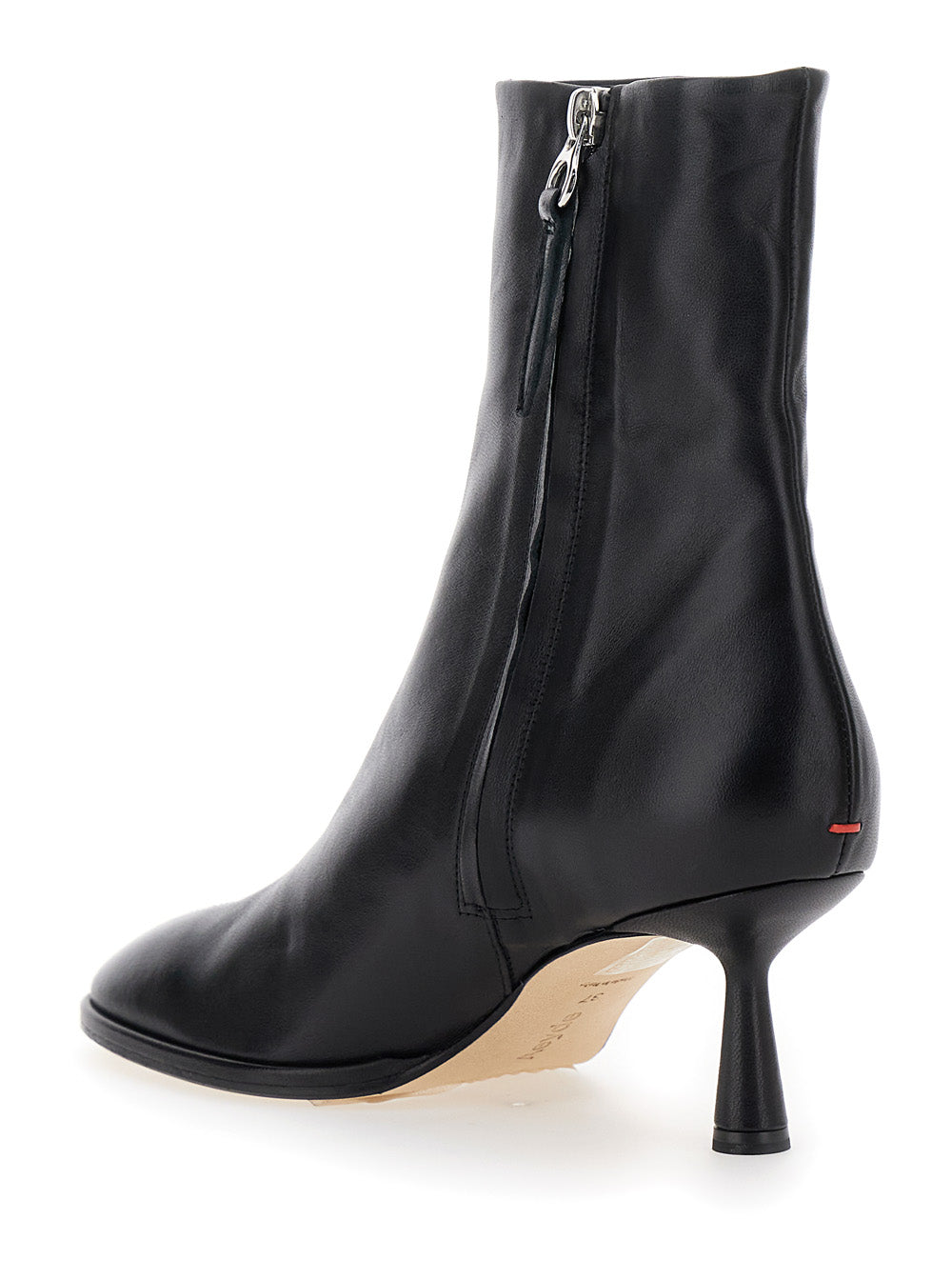Black Ankle Boots With Rounded Toe Leather Woman