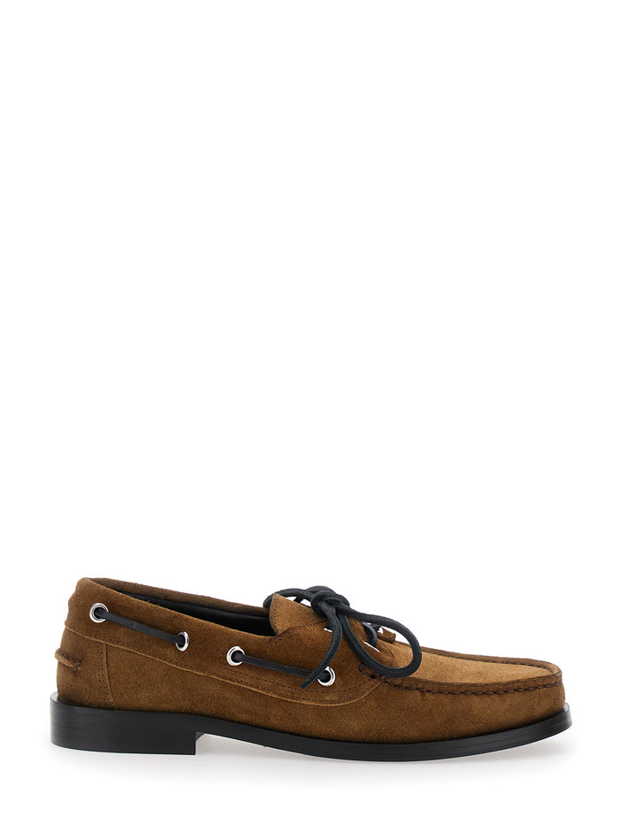 Brown Boat Shoes With Side Laces Suede Woman Loafers