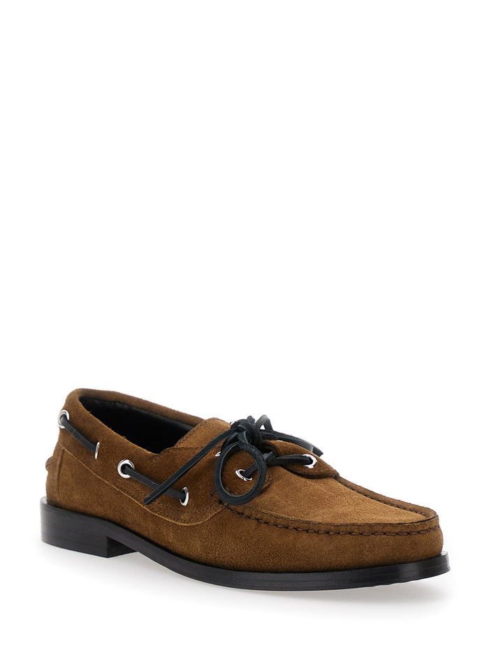 Brown Boat Shoes With Side Laces Suede Woman Loafers