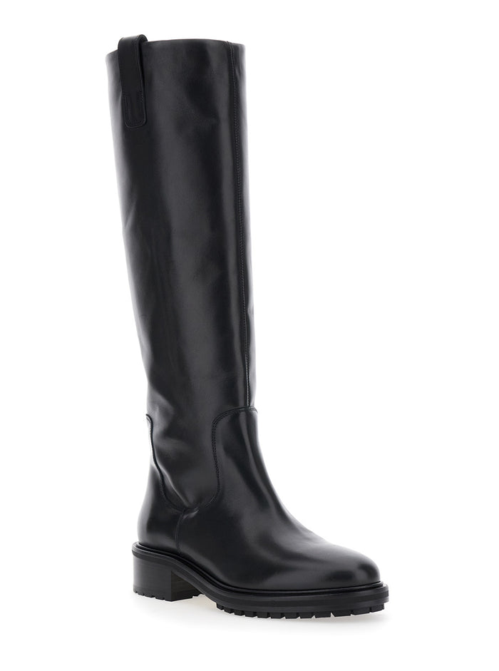 Henry Black Slip-On Knee Boots Leather Woman Calf