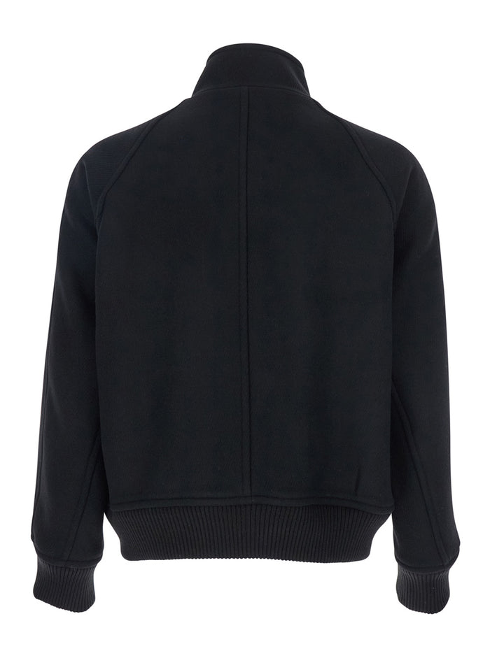 Regards Black Jacket with Front Zip Closure in Wool Blend Man Nylon Outerwear