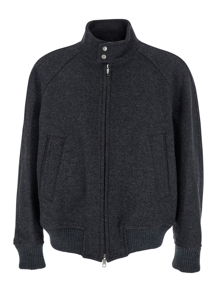 Regards Grey Jacket with Front Zip Closure in Wool Blend Man Polyester Arcrylic Nylon Outerwear
