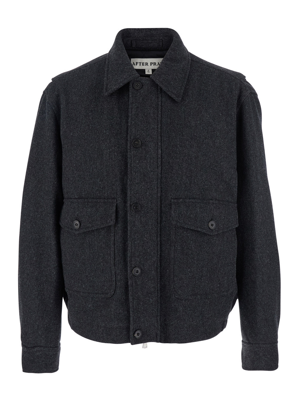 Classic A-2 Grey Jacket with Collar and Front Button Zip Closure in Wool Blend Stretch Man Nylon Spandex Outerwear