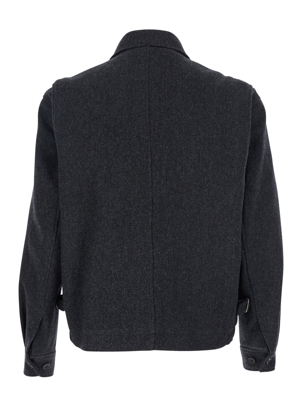 Classic A-2 Grey Jacket with Collar and Front Button Zip Closure in Wool Blend Stretch Man Nylon Spandex Outerwear