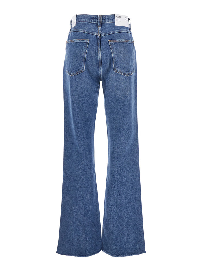 Blue Jeans with Logo Patch on the Rear and Flared Leg in Denim Woman Blu
