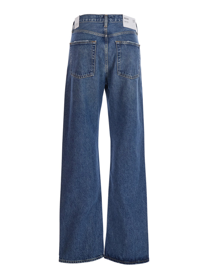 Blue Jeans with Beltl Loops and Logo Patch on the Rear in Denim Woman Blu