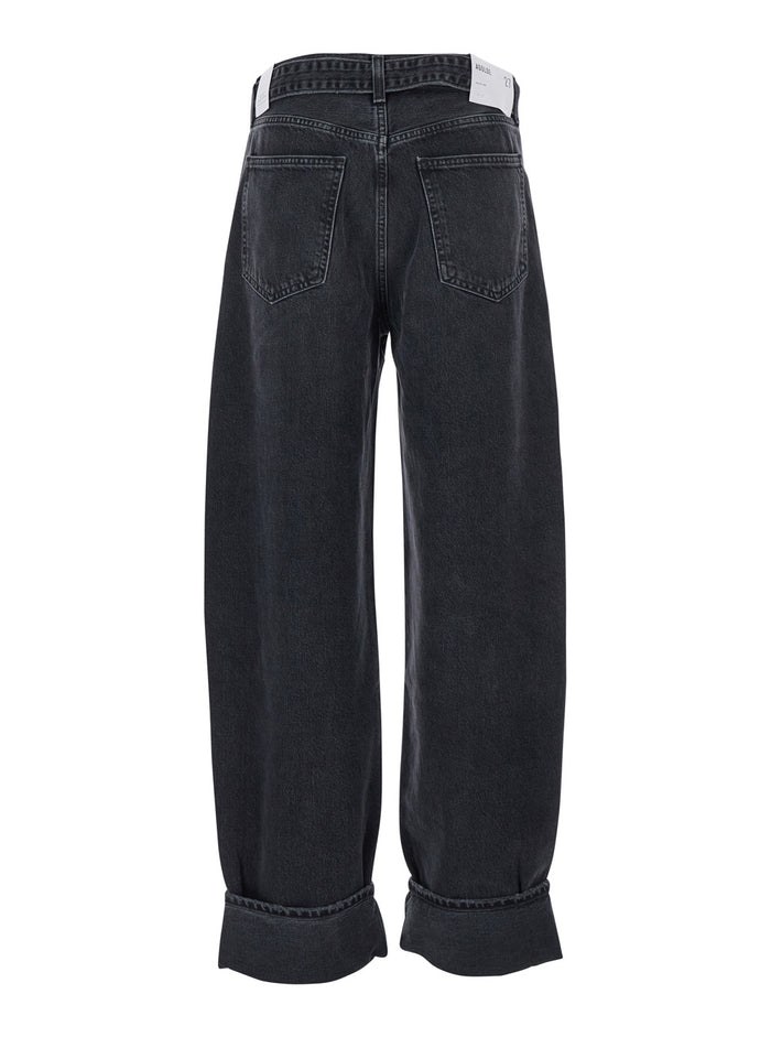 Arcane Grey Jeans with Belt and Turn-Up Hem in Denim Woman Regenerative Cotton