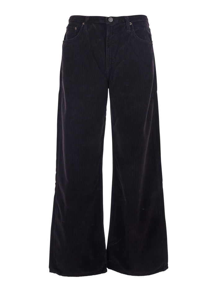 Keira Brown Pants with Belt Loops and Wide Leg in Corduroy Woman Cotton Lyocell Trousers