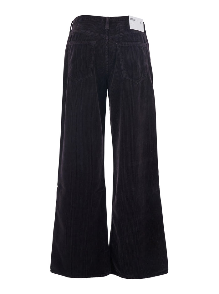 Keira Brown Pants with Belt Loops and Wide Leg in Corduroy Woman Cotton Lyocell Trousers