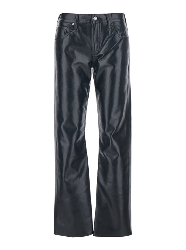 Black Pants With Belt Loops Leather Blend Recycled Trousers