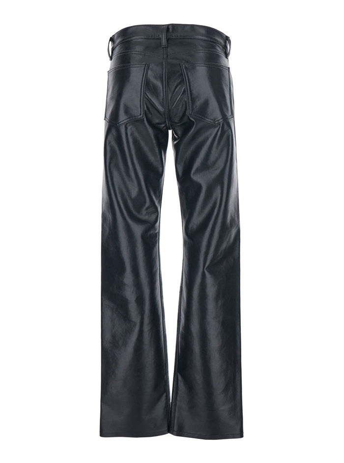 Black Pants with Belt Loops in Leather Blend Woman Trousers