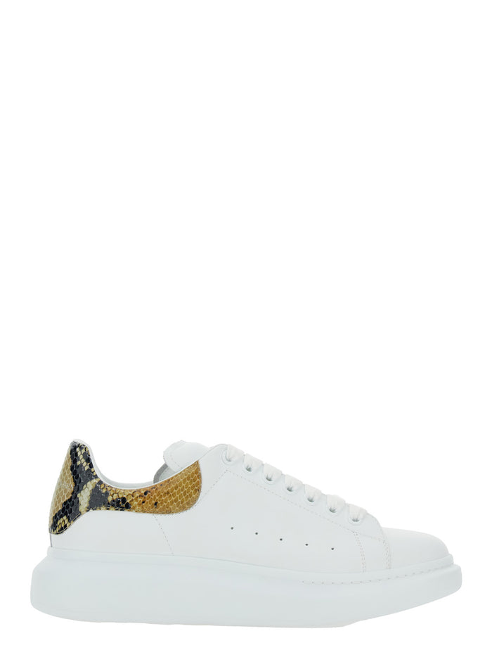 White Oversize Sneakers with Snake Print on the Heel in Leather Man Calf