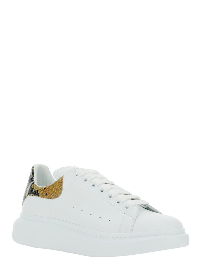 White Oversize Sneakers with Snake Print on the Heel in Leather Man Calf