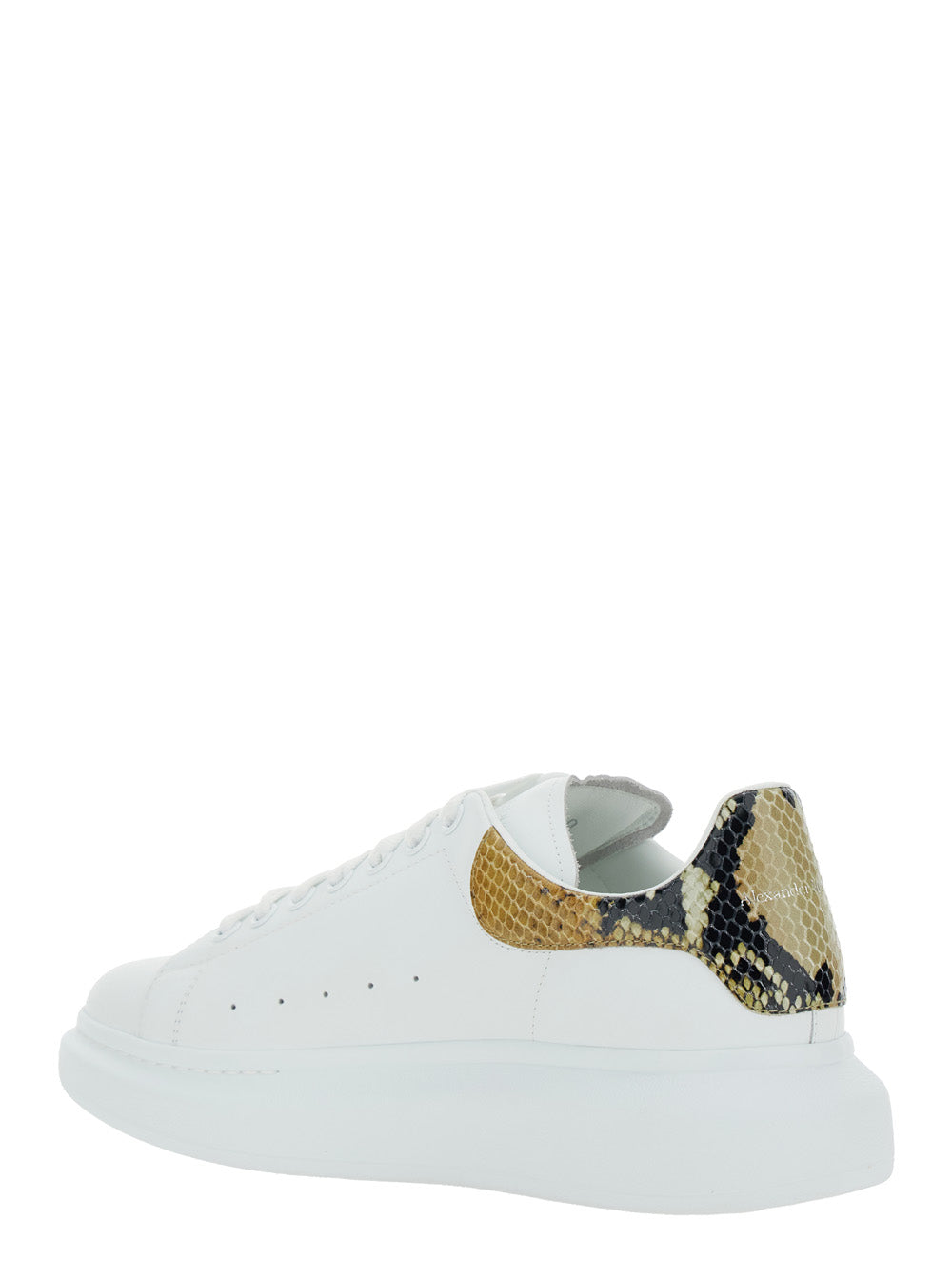 White Oversize Sneakers with Snake Print on the Heel in Leather Man Calf